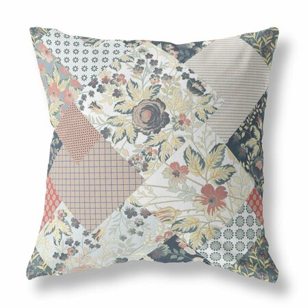 PALACEDESIGNS 16 in. Floral Indoor & Outdoor Throw Pillow Peach Cream & Black PA3100484